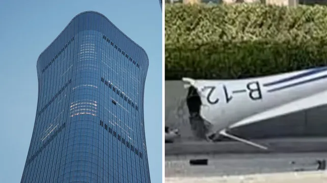 El impacto de la avioneta contra el edificio de 528 metros de altura.