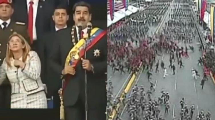 Maduro y su mujer miran al cielo por la explosión; después las corridas.